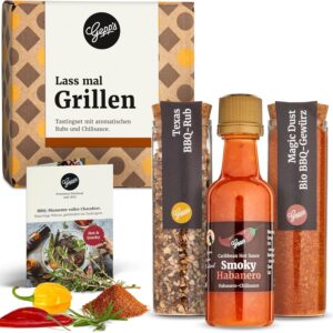Gepp's Gourmet Mini Barbecue Spice Mixes, Set of 3, with 2 Barbecue Spices and Habanero Chilli Sauce, Magic Rub and Texas BBQ Barbecue Spices, Gift for Men, Our Own Recipe