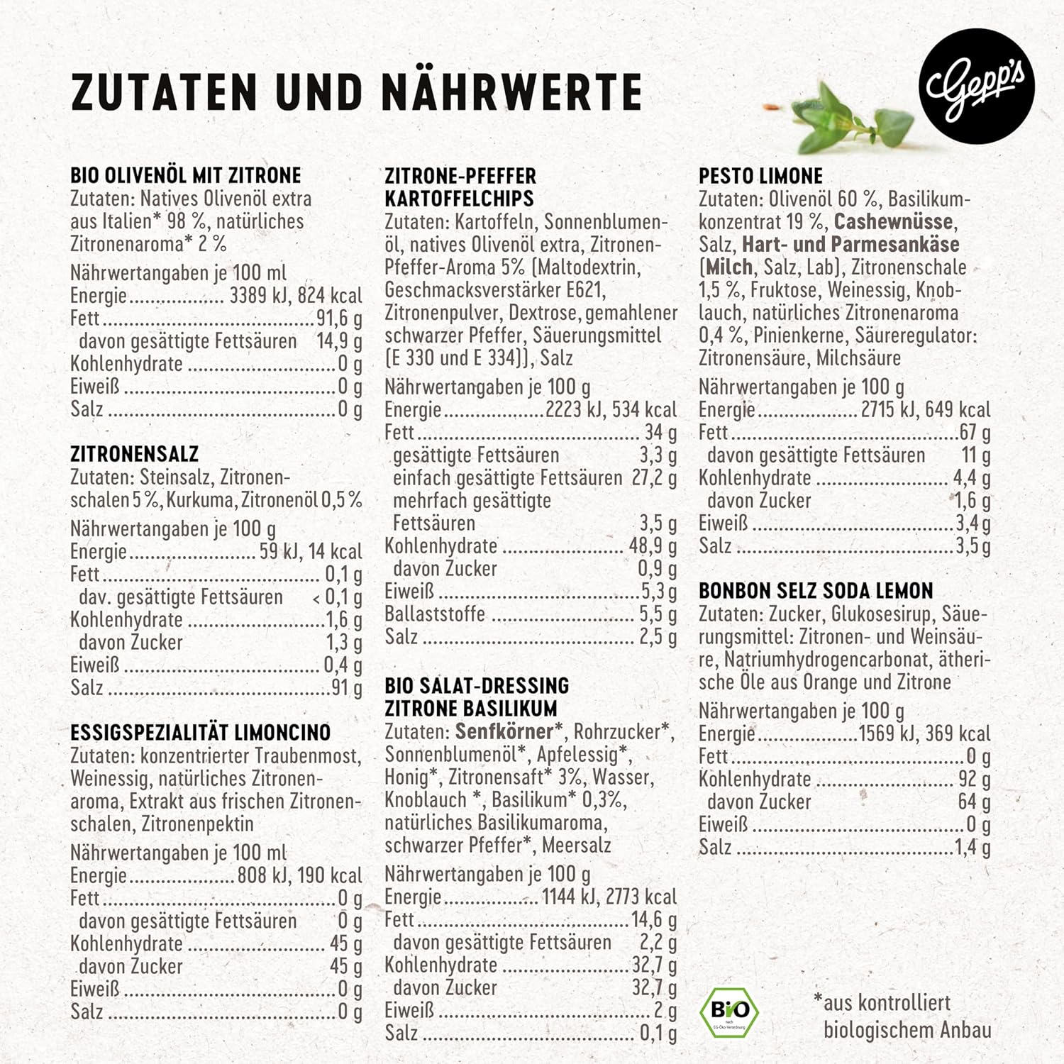 Gepp's Feinkost Lemon Gift Box I Gift Set for Men and Women I Gift Basket Filled with Delicatessen: Organic Olive Oil with Lemon, Pesto Lime and much more – Bild 3