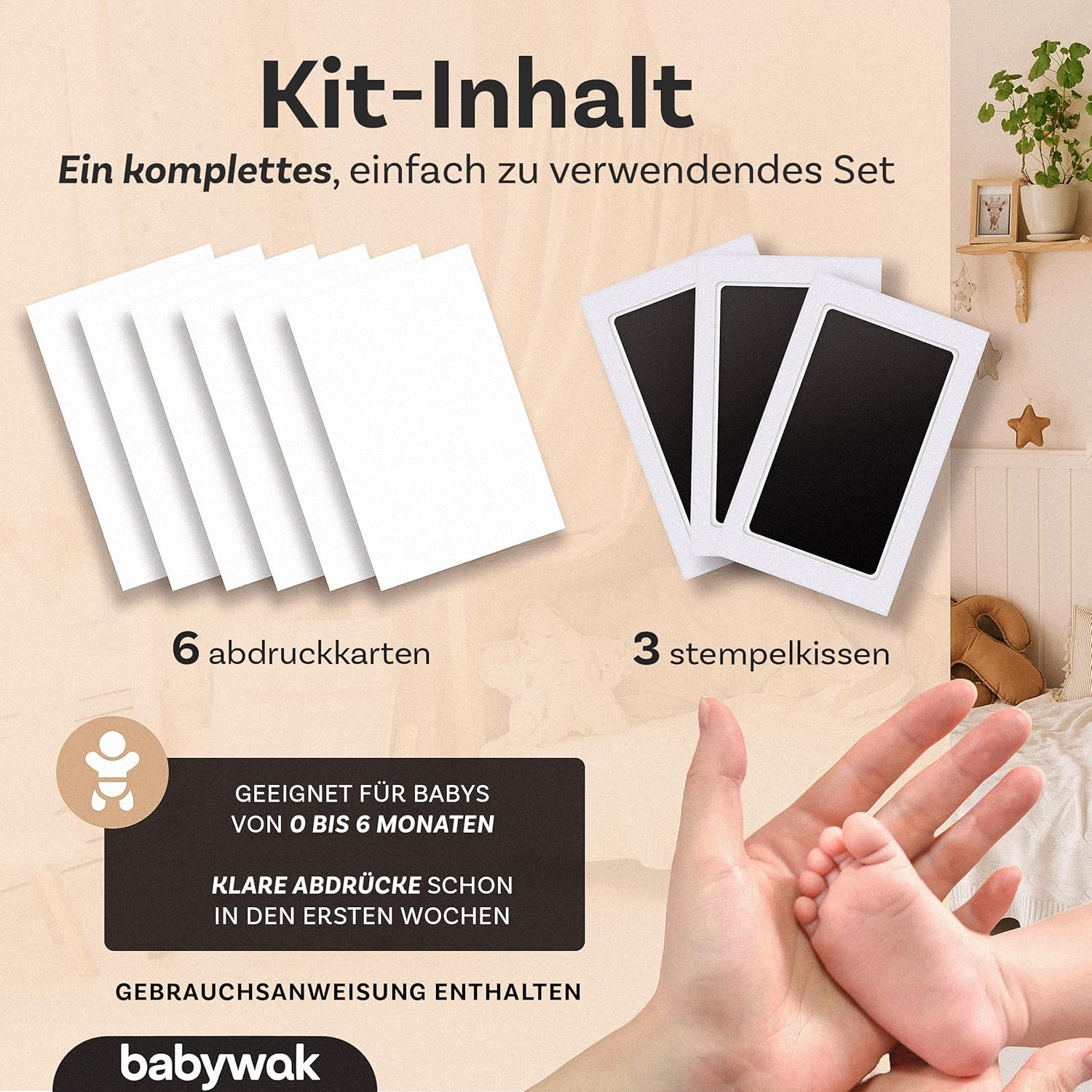 Baby-Fußabdruck-Set – Clean Touch, sicher & berührungslos – Erinnerungsstück zur Geburt, Geschenk für Babyparty, Hand- & Fußabdruck für Neugeborene (0-12 Monate) – Bild 2