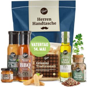 Gepp's Feinkost Men's Handbag, Funny Men's Gift Filled with Delicacies such as Garlic Chilli Sauce, Precious Herb Olive Oil, Texas BBQ Rub, Gift Idea for Father's Day, Father's Day Gift