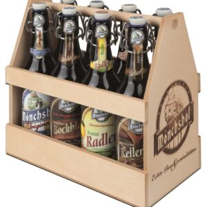 Mönchshof Beer Tasting 8 Wooden Carrier Beer Gift (8 x 0.5 L) Swing Bottle