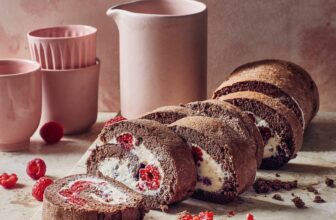Himbeer-Kakao-Rolle mit Erythrit Rezept | Küchengötter