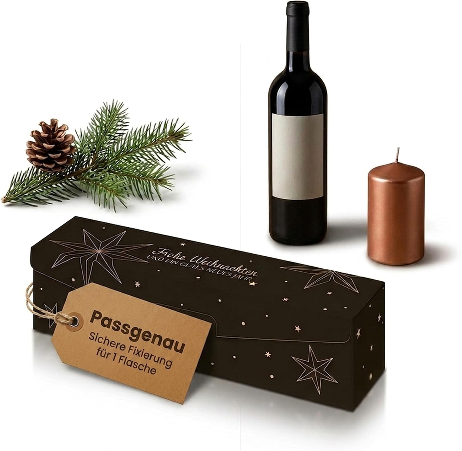 1000 x Gift Boxes for 1 Bottle 380 x 95 x 90 mm Kraft Paper Christmas Natural Black