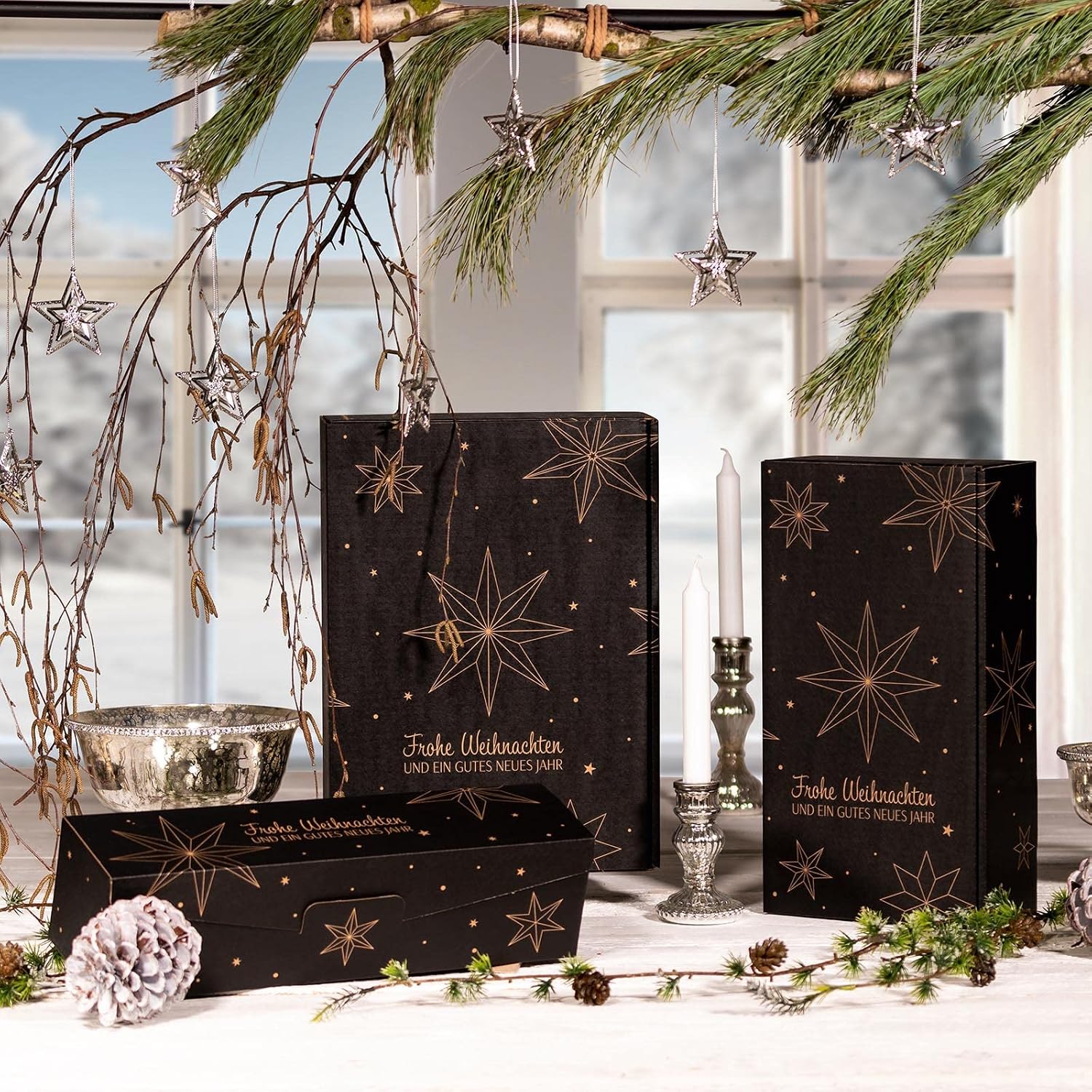 1000 x Gift Boxes for 1 Bottle 380 x 95 x 90 mm Kraft Paper Christmas Natural Black – Bild 2