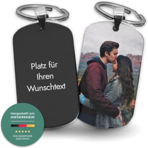 LAUBLUST Personalisierter Schlüsselanhänger mit Foto & Wunschtext inkl. Geschenkbox | Edelstahl – Personalisiertes Geschenk zum Geburtstag, Vatertag & Muttertag für Familie, Freunde & Hundebesitzer