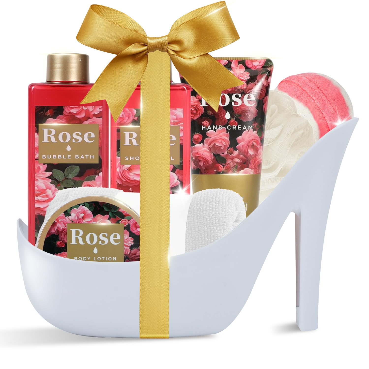 SPA LUXETIQUE Wellness Set for Women - 8-Piece Rose Fragrance Bath Gift Set with Shower Gel, Body Lotion, Bubble Bath, Mother's Day Gift Set, Birthday Gifts, Gifts for Her, Women, Mother
