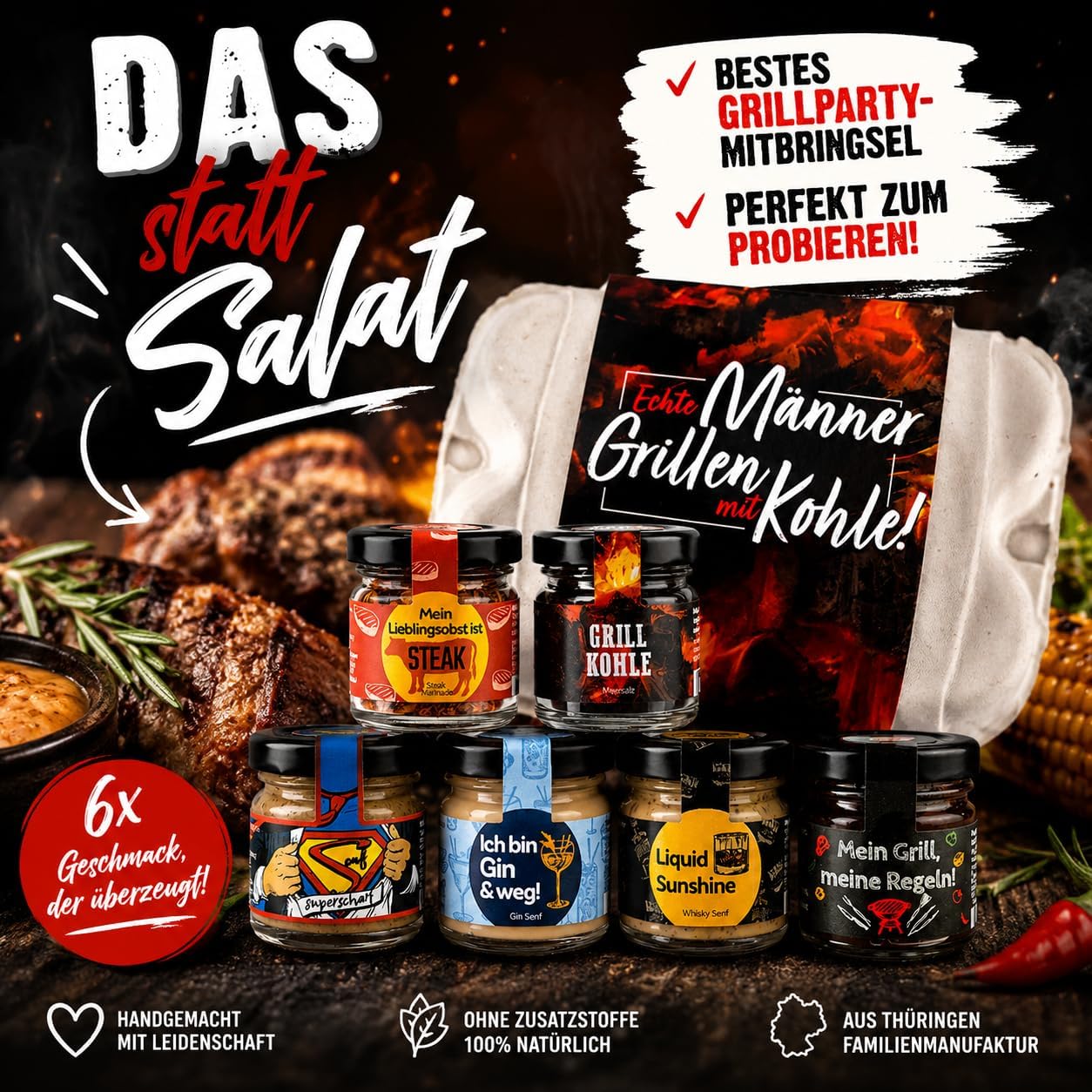 Altenburger Origanl Mustard Set Barbecue Gift Set "Real Men Grilling with Charcoal", Gift Idea for Men and Women, Gift Basket, Gift Box as Easter Gift