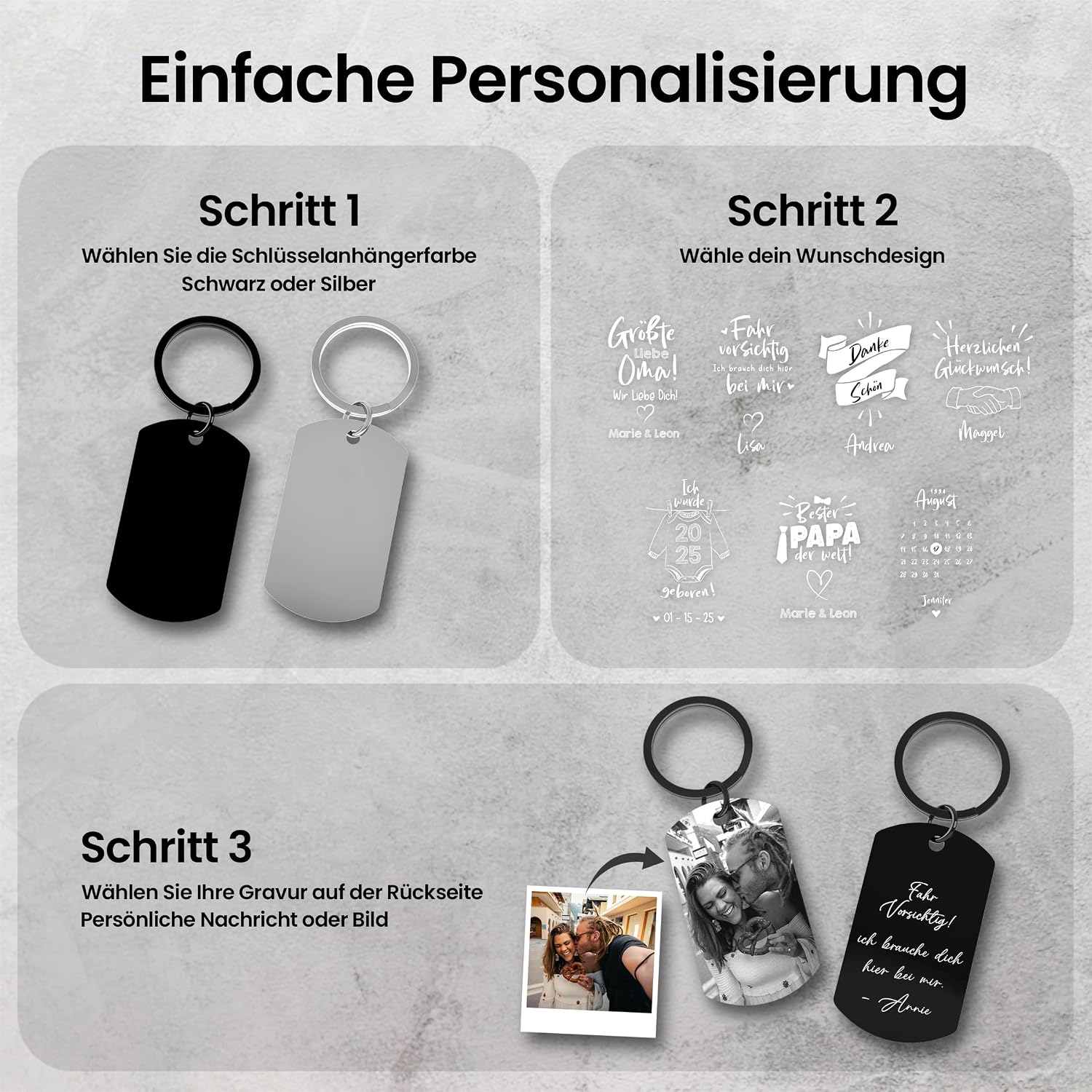 Meinearmbänder Personalised Stainless Steel Keyring with Black/White Picture and Date - Valentine's Day & Anniversary Gift for Him & Her - Partner Gifts - Personalised Gifts – Bild 8