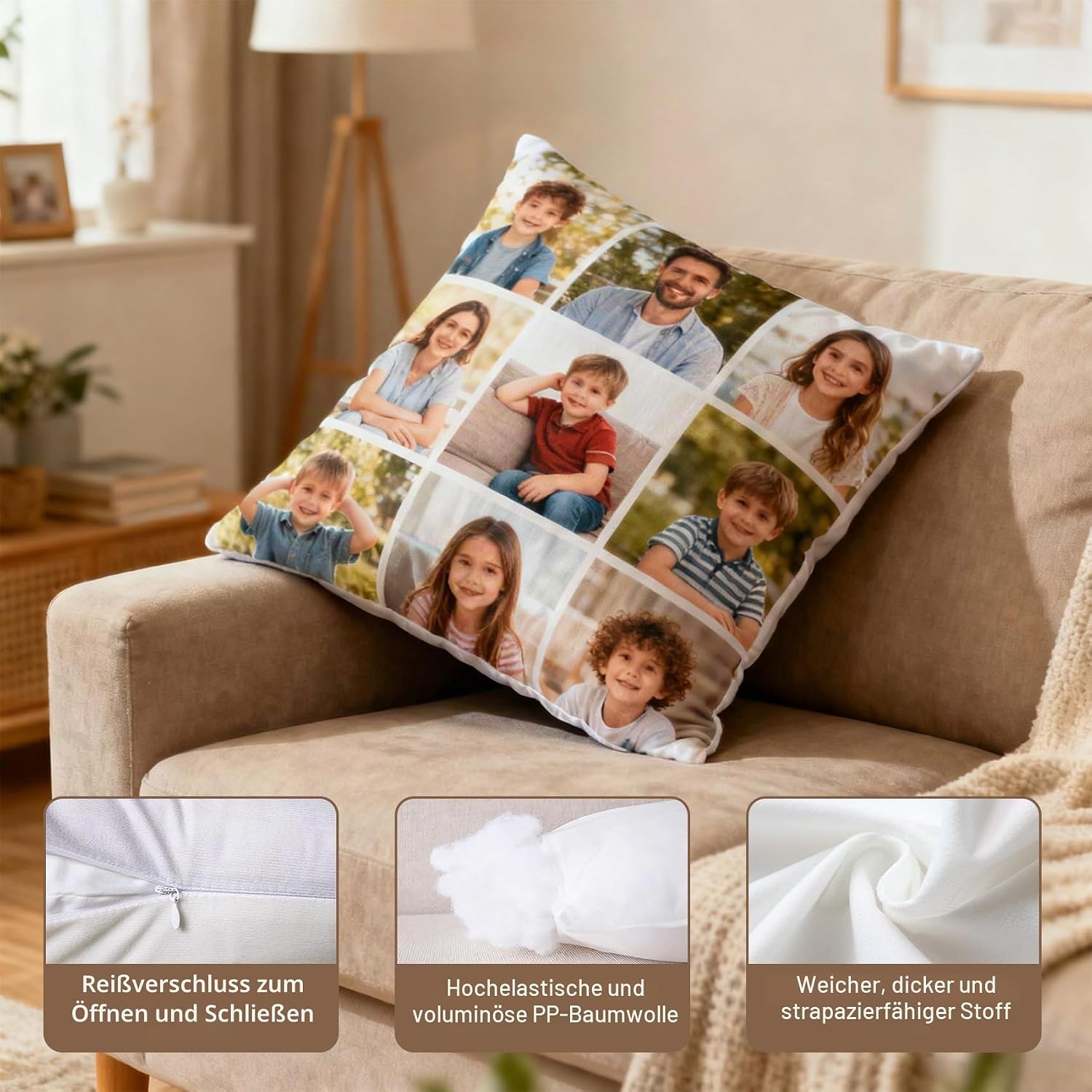 Cushion with Photo Personalised, Photo Cushion Design Your Own Picture, Memory Pillow Individual, Personal Gift for Family, Partner, Friends (Photo 4) – Bild 8