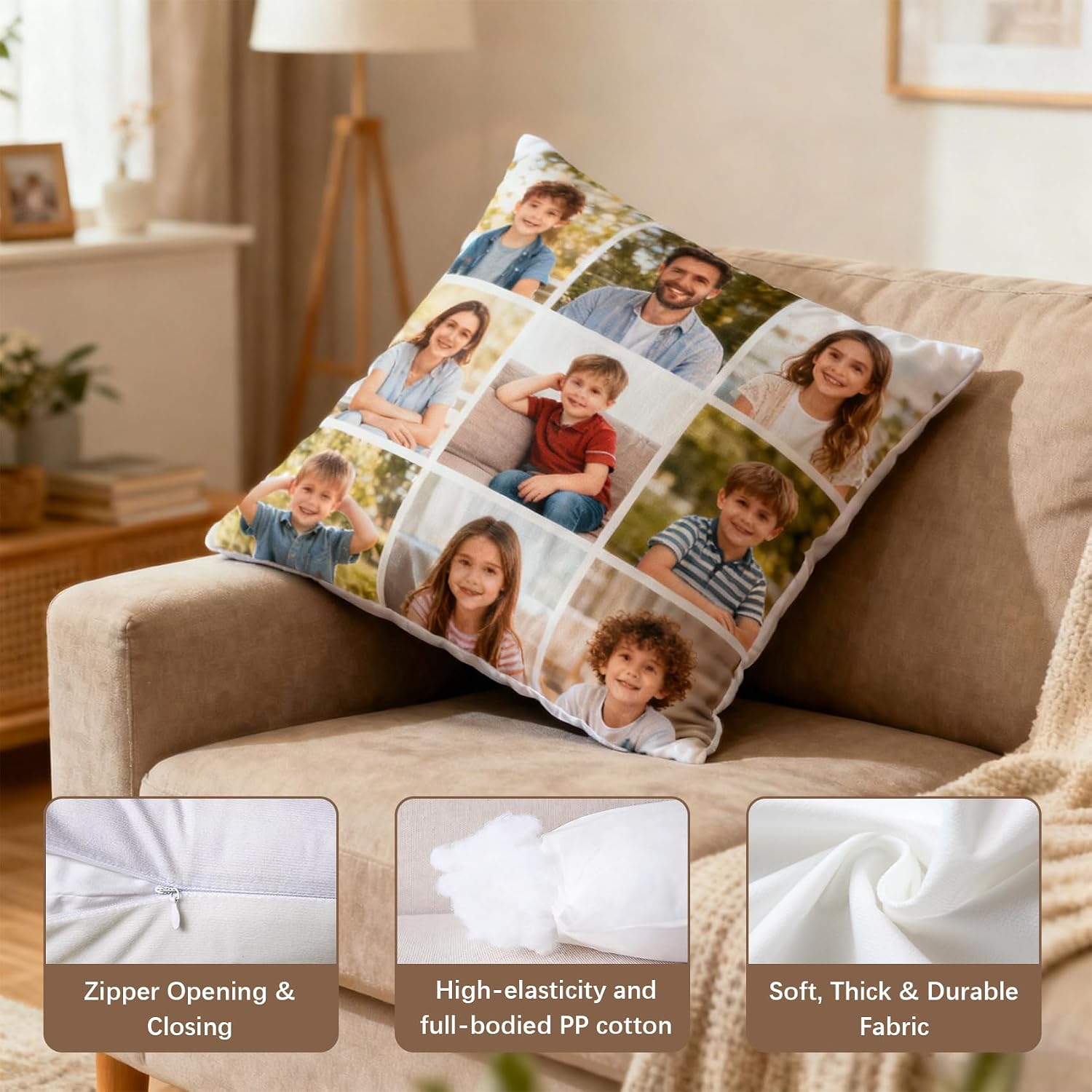 Cushion with Photo Personalised, Photo Cushion Design Your Own Picture, Memory Pillow Individual, Personal Gift for Family, Partner, Friends (Photo D-1) – Bild 8
