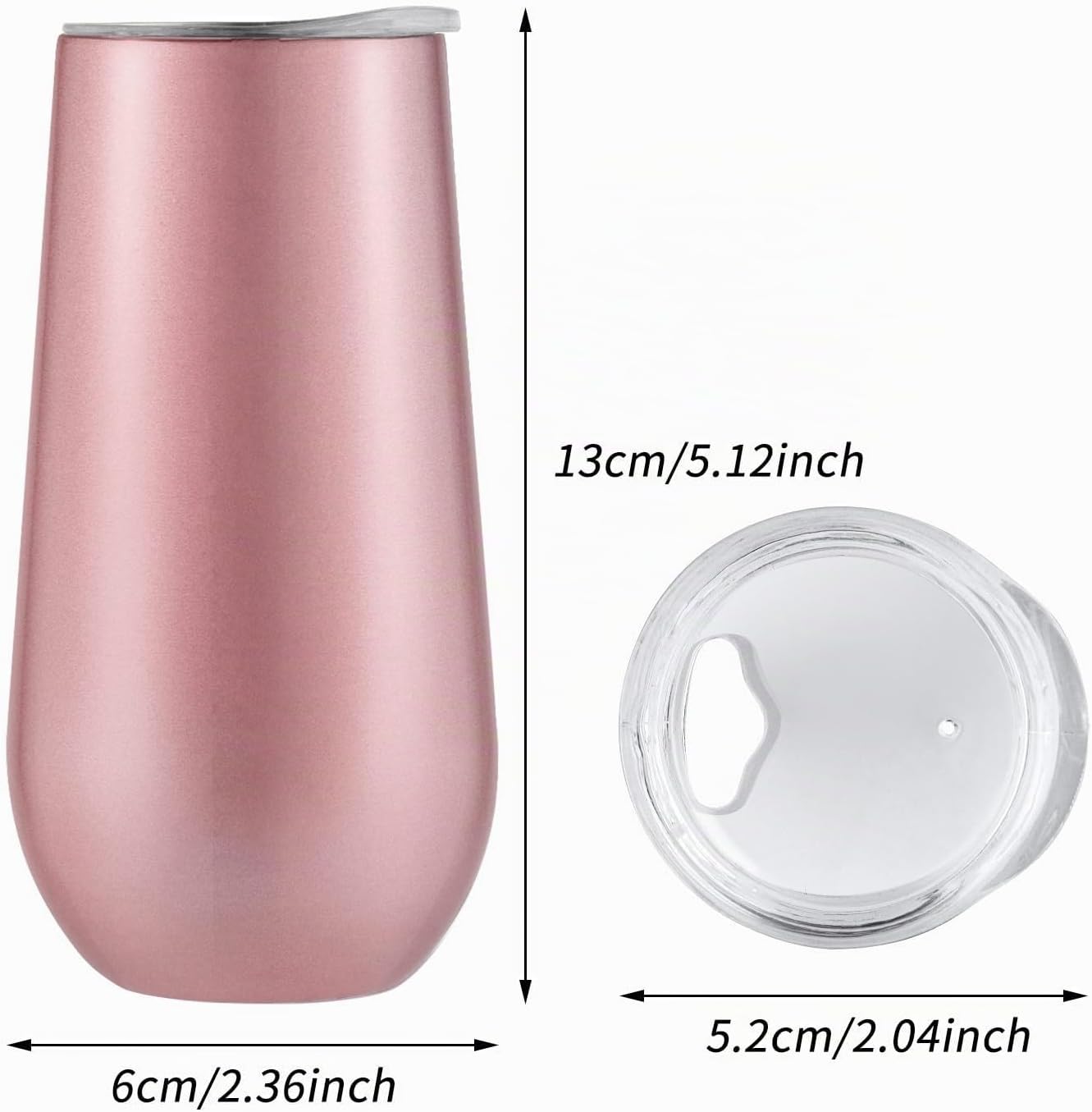 Sivaphe Champagne Glasses Set of 2 Stainless Steel Double-Walled Thermol Wine Glasses with Lid for Christmas (Rose Gold) – Bild 3
