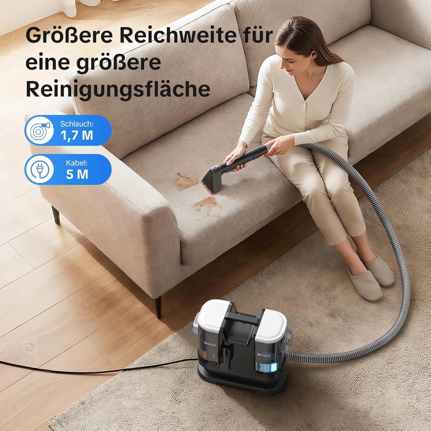 Lubluelu Upholstery cleaner device, 1400 W, 20 kPa, heats water in 10 – Bild 5