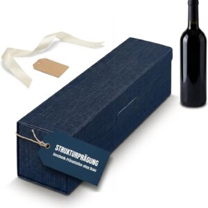KK Verpackungen Gift Box for 1 Bottle 380 x 95 x 90 mm Textured Embossed Blue Pack of 500