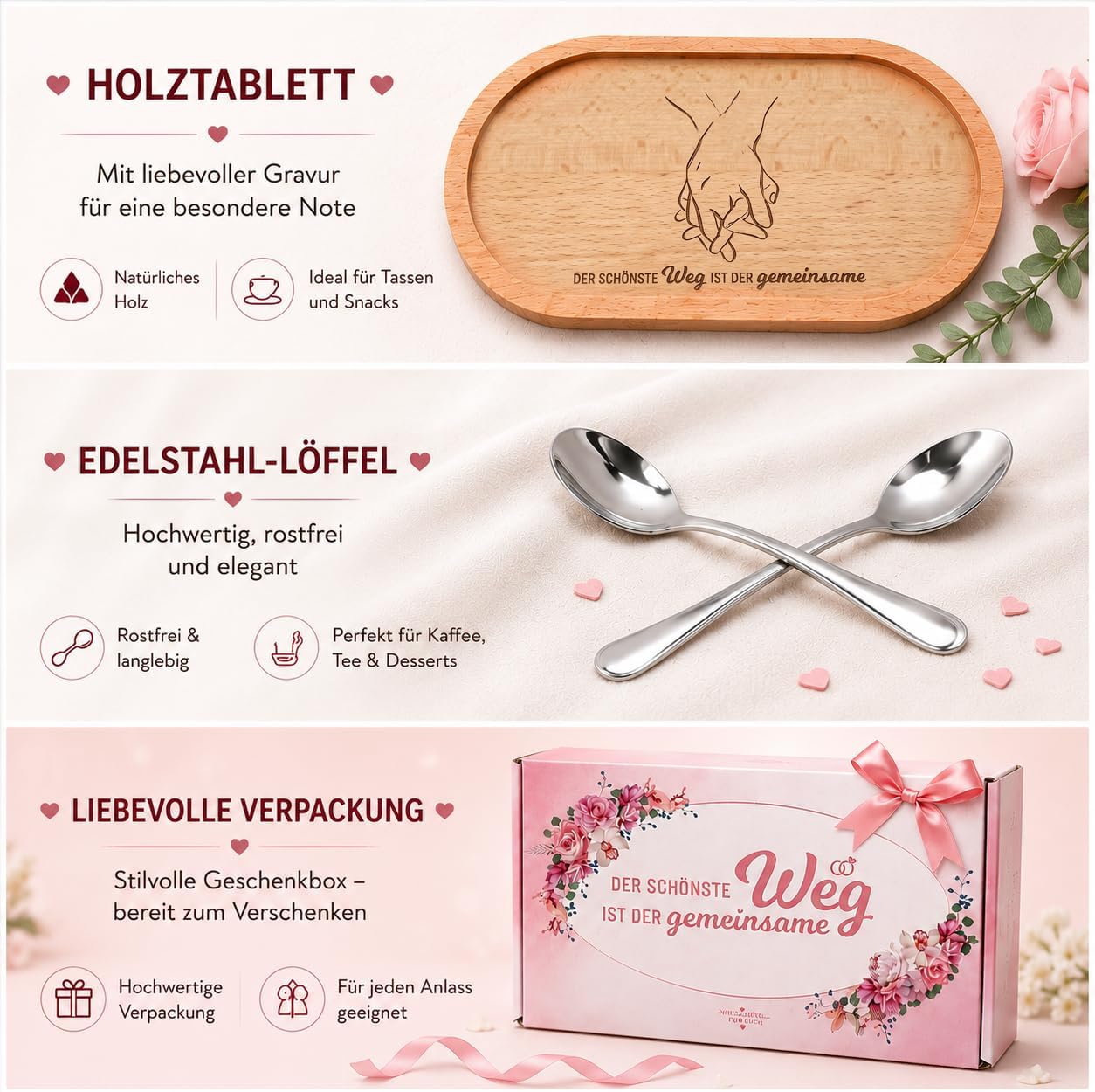LOZACHE Gifts for Couples Mr & Mrs Mugs Set with Wooden Tray & Spoons – Bild 3
