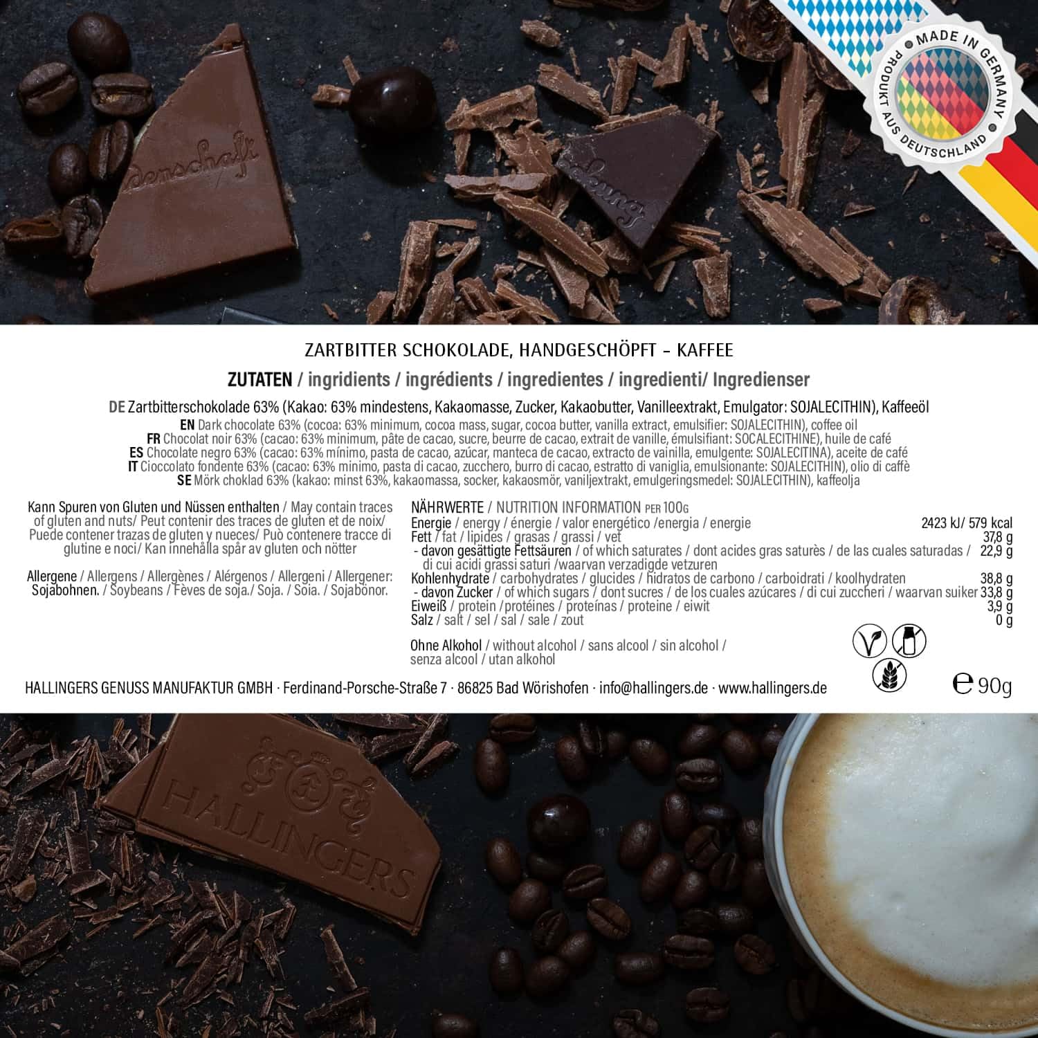 Hallingers Genuss Manufaktur Vegan Chocolate Mother's Day Gift - Bar Made of Handmade Fine Cocoa without Alcohol Elegant Cardboard "Für Oma" Coffee Gift Idea for Mum Grandma – Bild 6