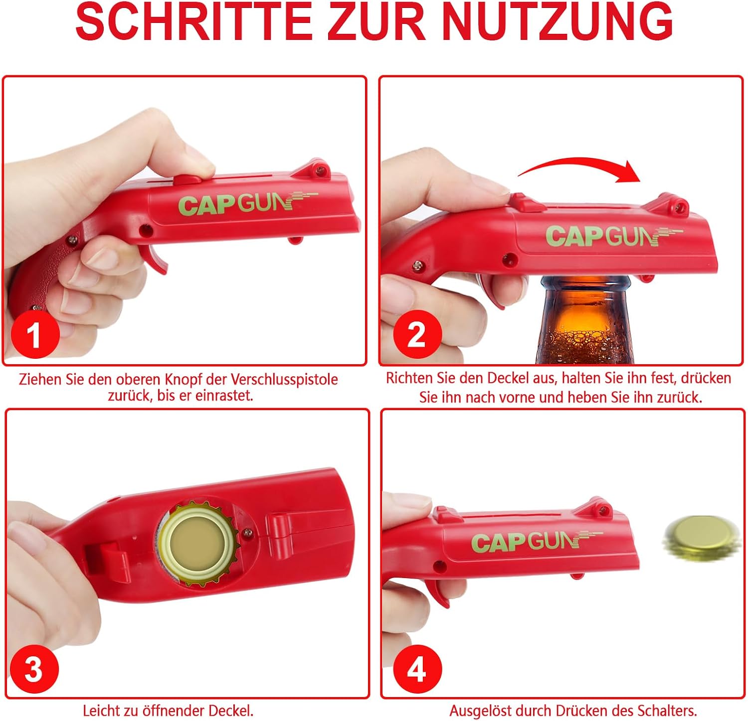 Bottle Opener Gun, Pack of 4, Funny Shot Bottle Opener, Beer Gifts for Men, Beer Opener Gun for Use at Home, Bar or Party – Bild 4