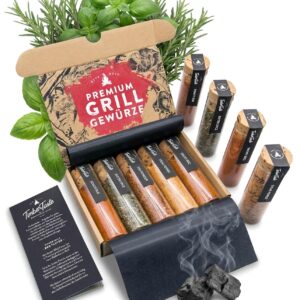 TIMBER TASTE® Barbecue Spice Gift Set for Men, 5 Exquisite BBQ Grilling Spices incl. Recipes, Barbecue Accessories, Gifts for Men, Special Spice Set for Him, Gifts for Adults, Spice Set