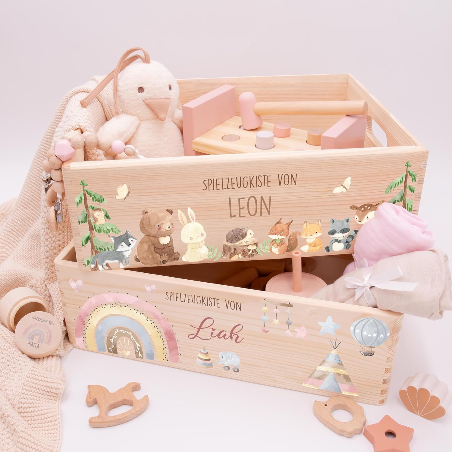 Kidsmood Wooden Box with Desired Name - Stylish Toy Box for Baby & Children's Room | Ideal Storage Box for Children for Toy Storage | Personalised Gifts Baby - Forest Animals – Bild 9