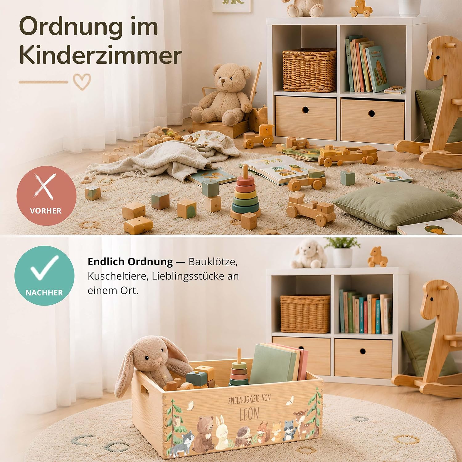 Kidsmood Wooden Box with Desired Name - Stylish Toy Box for Baby & Children's Room | Ideal Storage Box for Children for Toy Storage | Personalised Gifts Baby - Forest Animals – Bild 8