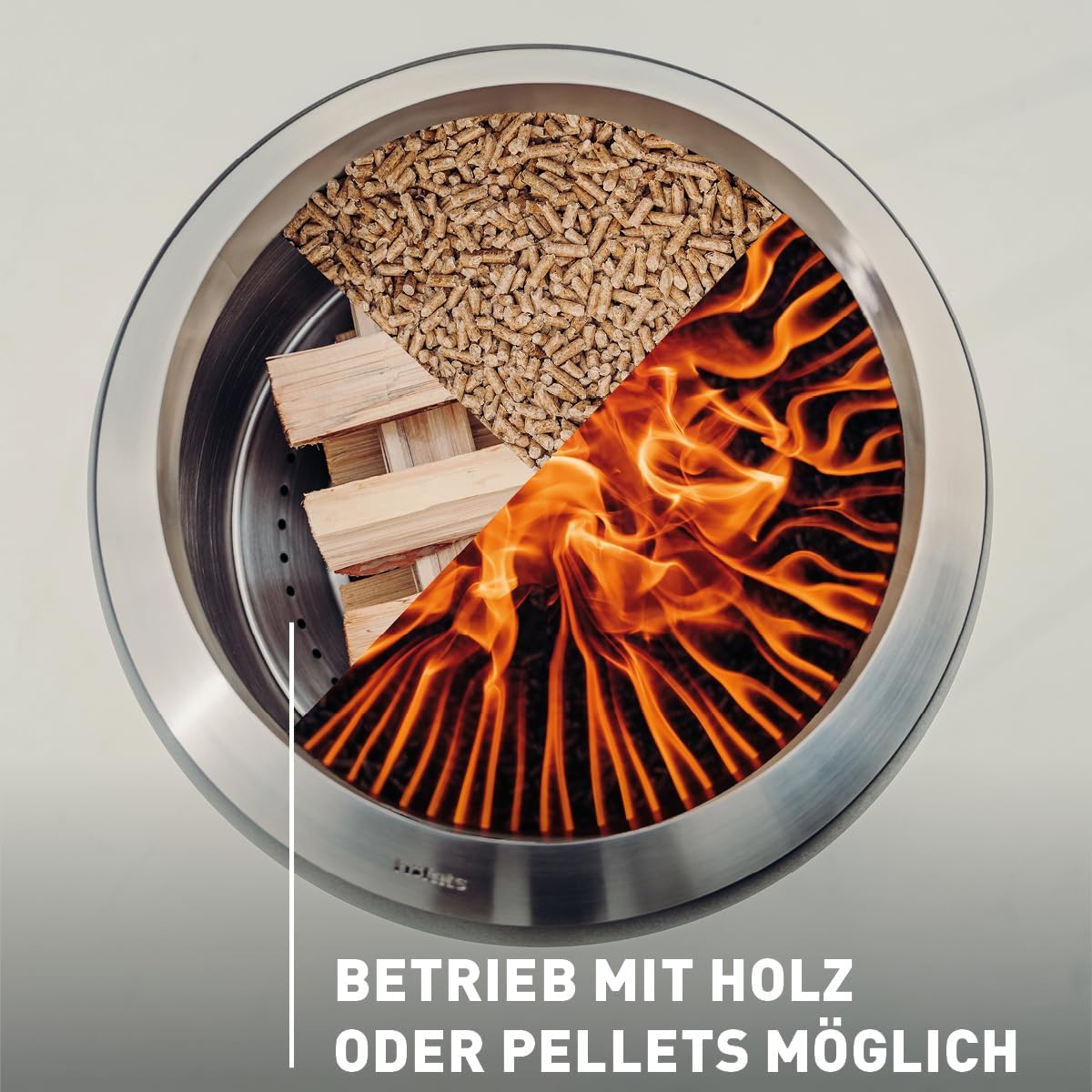 höfats Moon 45 Smokeless Fire Bowl with High Base Made of Stainless Steel - Enamelled Low Smoke Fire Basket with Wood Carburettor Technology, Two-Stage Combustion Process - Fire Pit with Diameter 45 – Bild 5