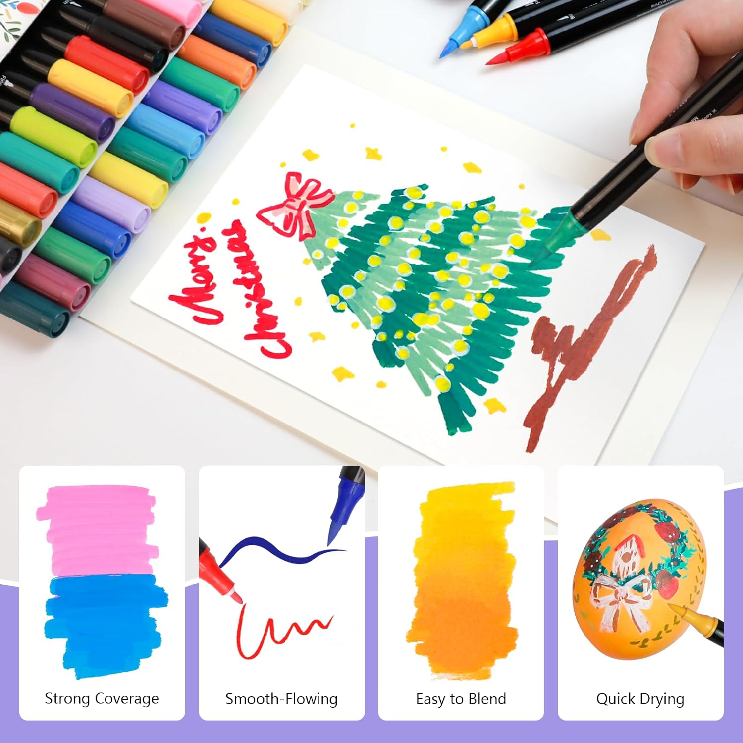 Artecho Acrylic Pens 72 Colours, 0.5-5 mm Waterproof Dual Tip Marker (Brush and Fine Tip), with Double Ends for Rock Painting, Glass, Paper, Wood, Egg, Canvas, Ceramic, Fabric, DIY Crafts – Bild 4