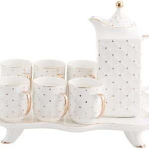 Tea Service Tea Services Set Ceramic Tea Service Coffee Cup Set Simple 8-Piece European Porcelain Tea Set Coffee Tea Gift Set Cups Teapot Tea Service for Tea Lovers
