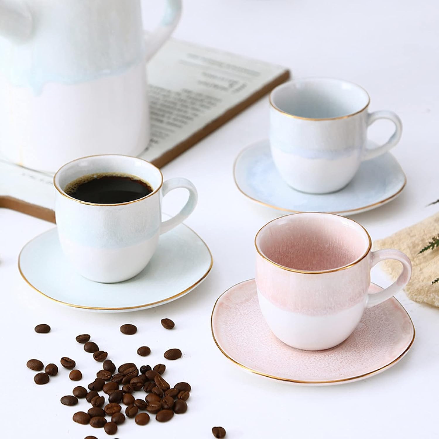 Tea Mug and Plate, Tea Set with Teapot for Adults, Tea Cup and Saucer, Service for 3 People, Porcelain, Ceramic, Coffee, Tea, Gift Sets for Tea, Coffee, Afternoon Tea, Party – Bild 3