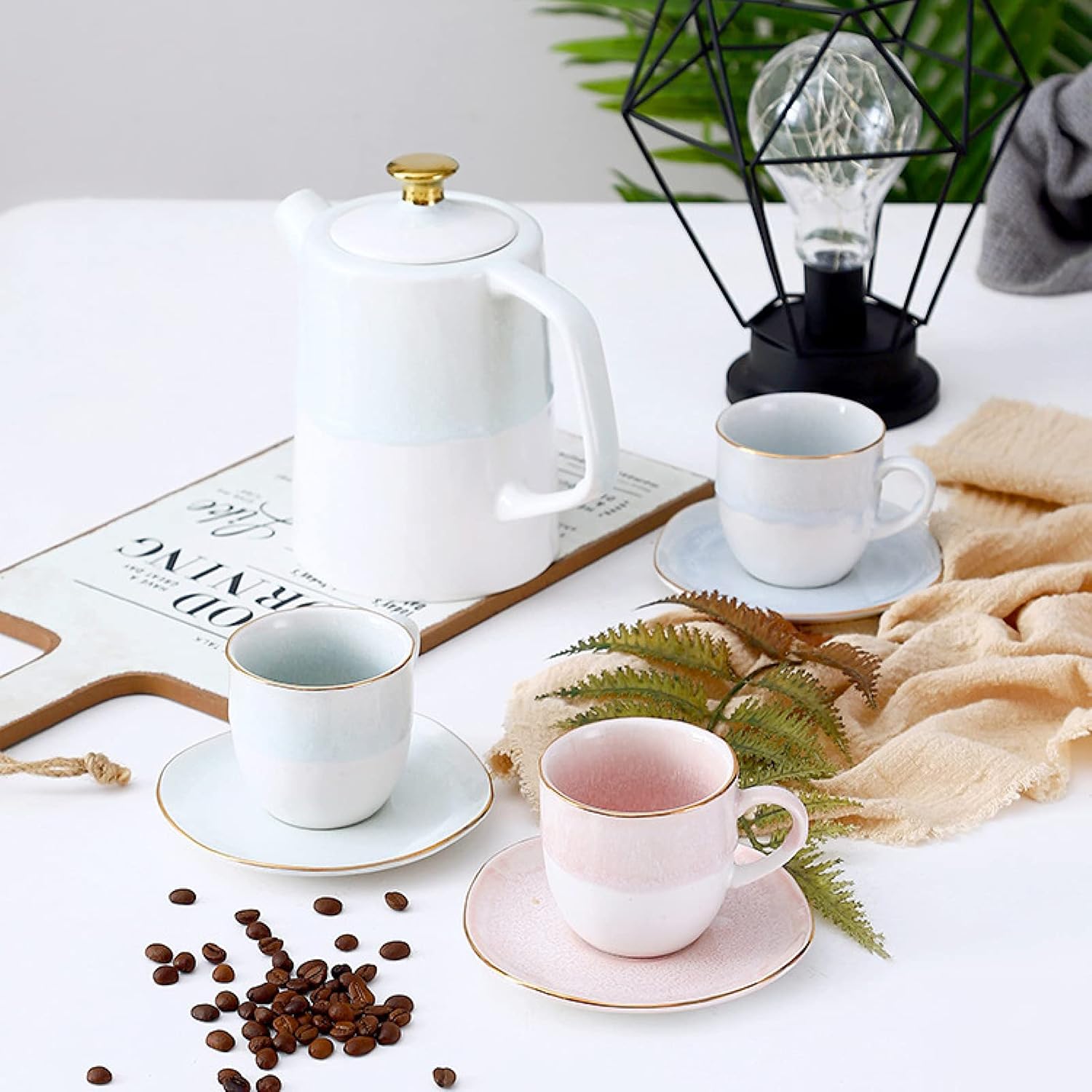 Tea Mug and Plate, Tea Set with Teapot for Adults, Tea Cup and Saucer, Service for 3 People, Porcelain, Ceramic, Coffee, Tea, Gift Sets for Tea, Coffee, Afternoon Tea, Party – Bild 5