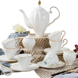 Tea Mug and Plate, 15 Piece Afternoon Tea Set for Adults, Porcelain Coffee and Tea Gift Sets for 6 People with Ceramic Teapot and Sugar Bowl