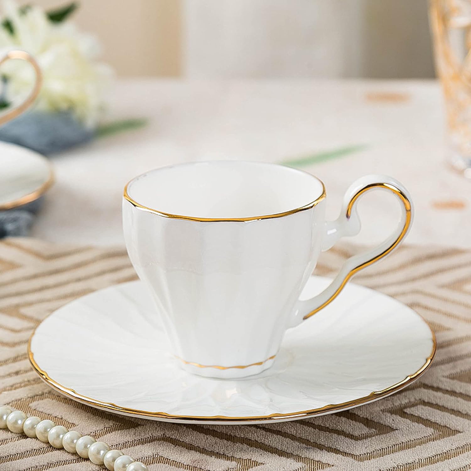 Tea Mug and Plate, 15 Piece Afternoon Tea Set for Adults, Porcelain Coffee and Tea Gift Sets for 6 People with Ceramic Teapot and Sugar Bowl – Bild 2