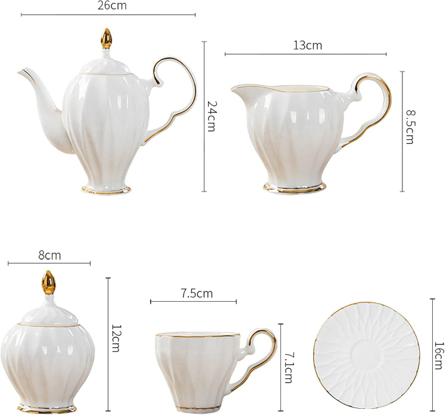 Tea Mug and Plate, 15 Piece Afternoon Tea Set for Adults, Porcelain Coffee and Tea Gift Sets for 6 People with Ceramic Teapot and Sugar Bowl – Bild 7