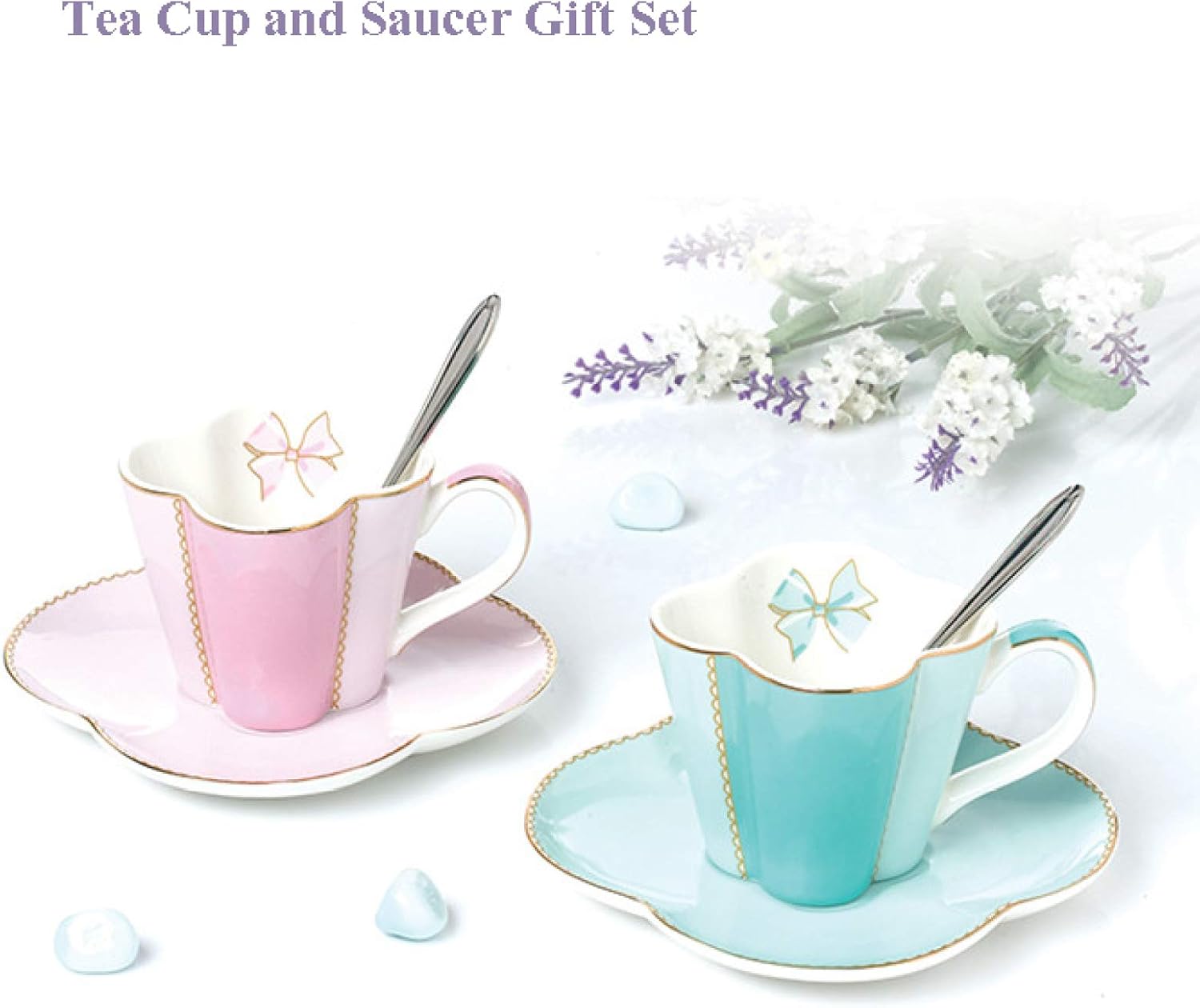 Porcelain Ceramic Coffee Tea Gift Sets Coffee Cup for 4 Series Bone China Teapot with Tea Cups and Teaspoons Birthday Wedding Gifts, Pink – Bild 4
