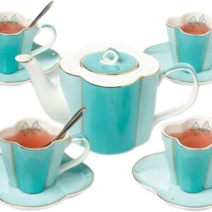 Porcelain Ceramic Coffee Tea Gift Sets Coffee Cup for 4 Series Bone China Teapot with Tea Cups and Teaspoons Birthday Wedding Gifts, Pink