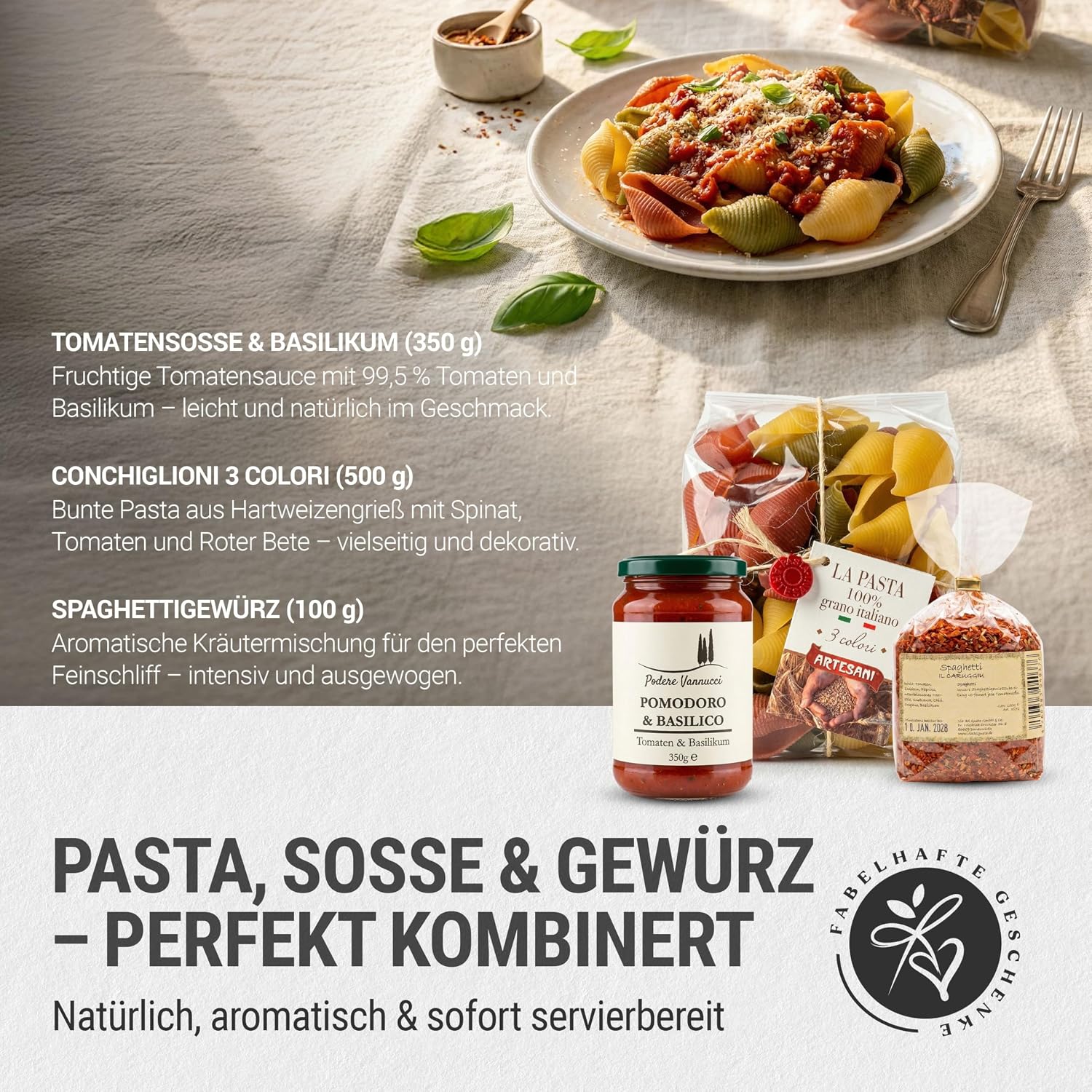 Pasta Vibes – Italian Gift Basket for Men & Women | Pasta Gift Set for Men & Women | Delicatessen Gift Idea for Birthday, Christmas, Date Night (Without Banderole) – Bild 2