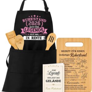 Giftota Retirement Gift for Women – Funny Retirement Gift with BBQ Apron, Bamboo Chopping Board & 3 Wooden Cooking Spoons, Retirement Gift for Women