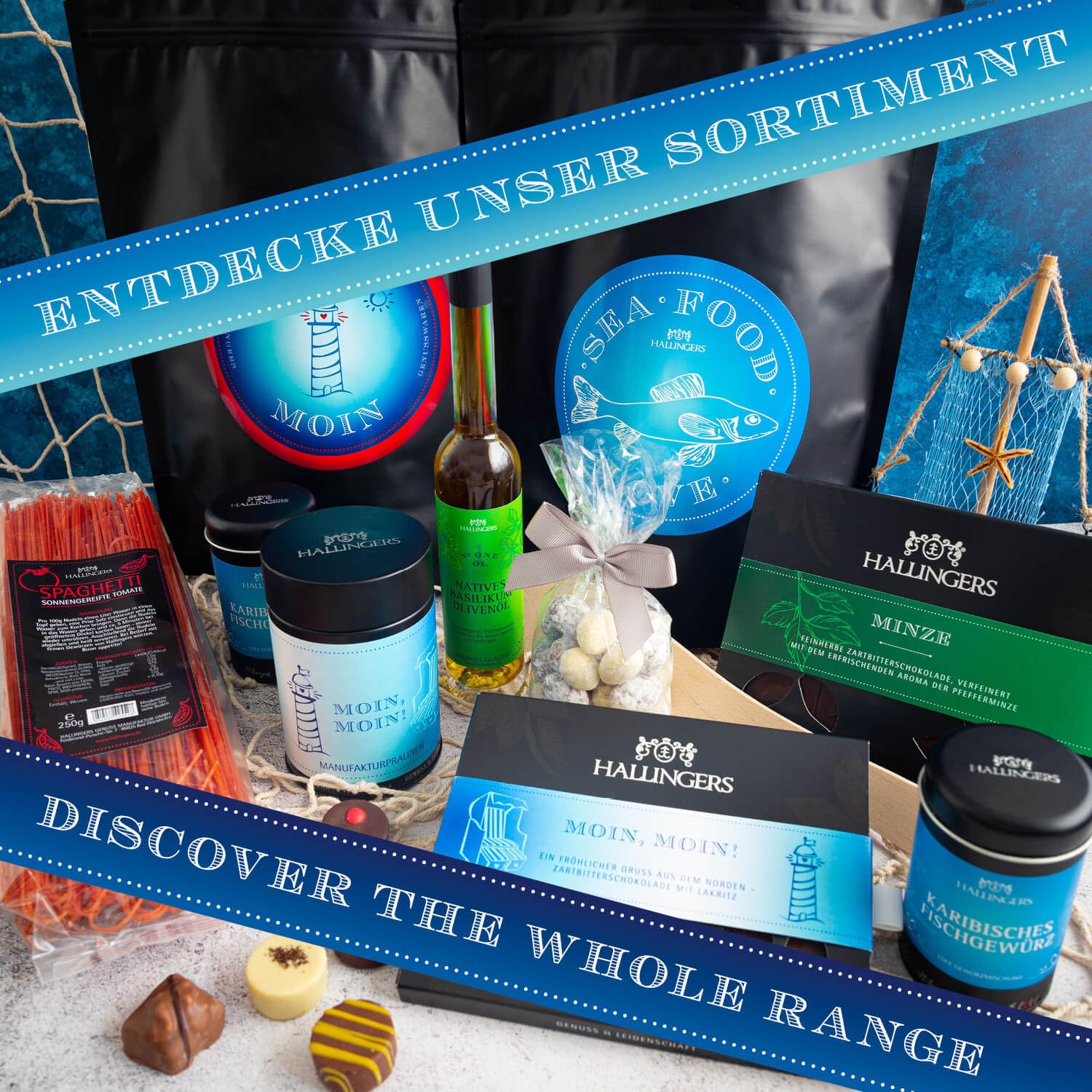 Hallingers Genuss Manufaktur Delicatessen Gift Set – XXL "Sea Food" Wonder Bag Large Barbecue Party Gift Chocolate, Fish Spice, Olive Oil, Nougat & More, Gift Idea for Men and Women – Bild 4