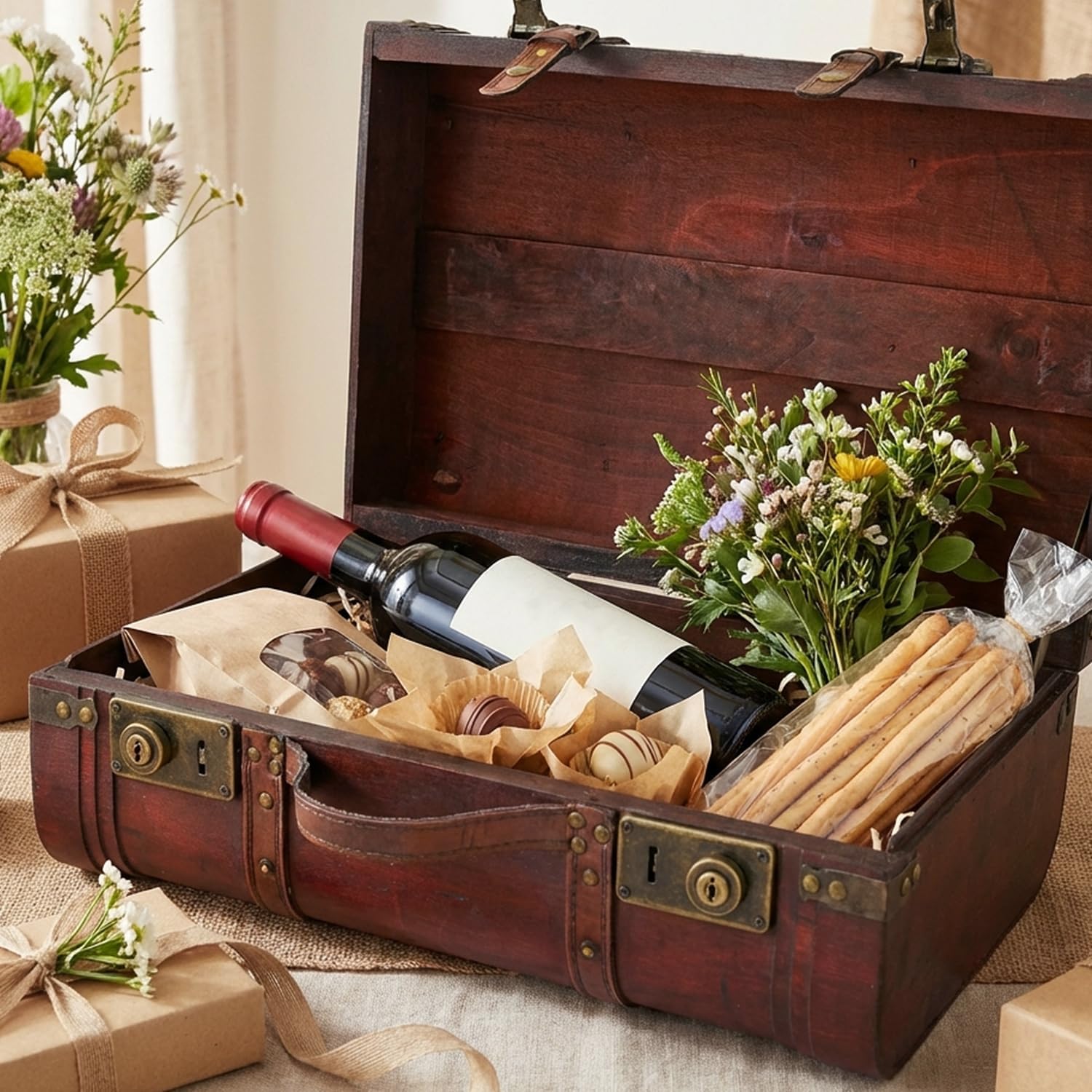 HMF 6412-140 Wooden Treasure Chest, Vintage Suitcase, 40 x 23.5 x 16.5 cm, Large, Peru – Bild 6