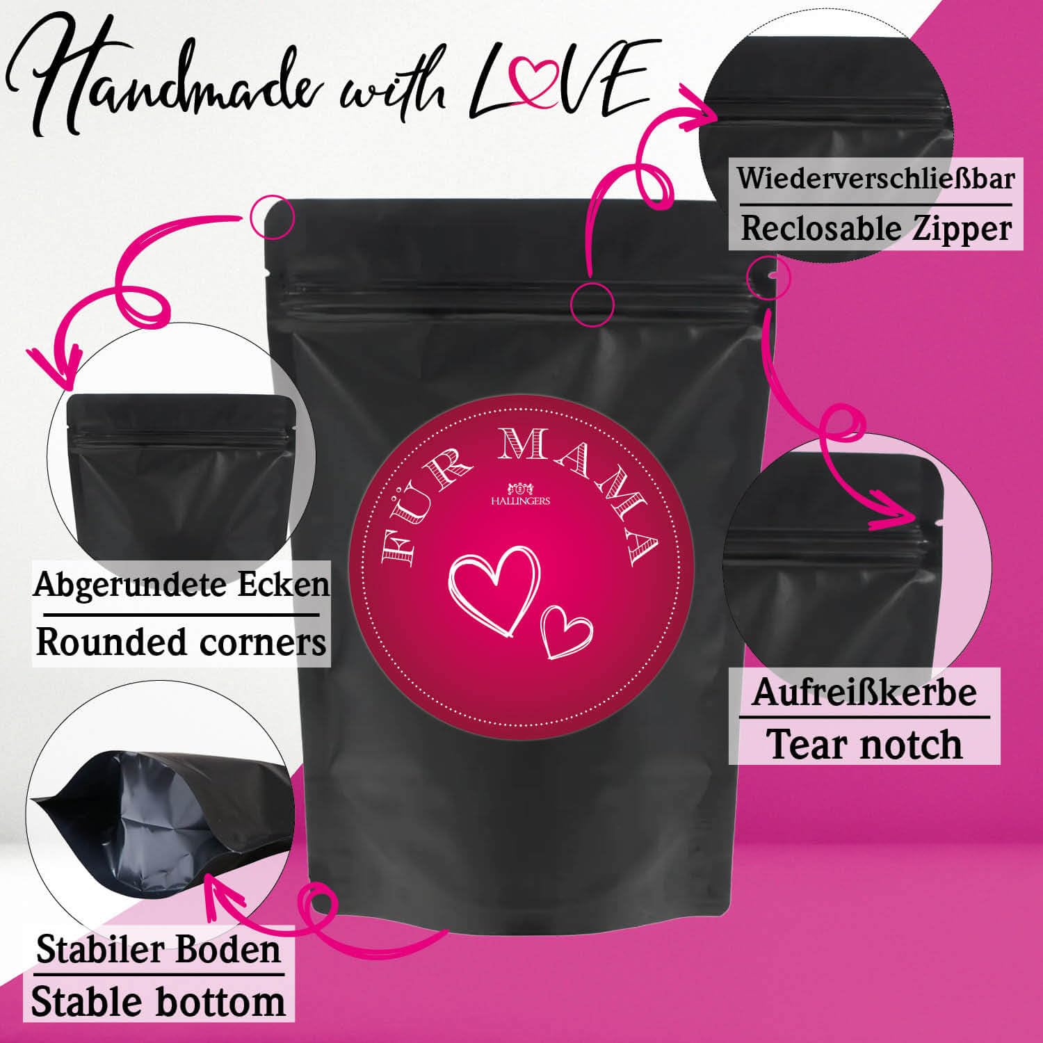 Hallingers Genuss Manufaktur Feinkost Mother's Day Gift Set – XXL Wonder Bag "Für Mama" Large Gift Nougat Almonds, Chocolates, Chocolate, Jam & Spice, Gift Idea for Mum Grandma – Bild 8