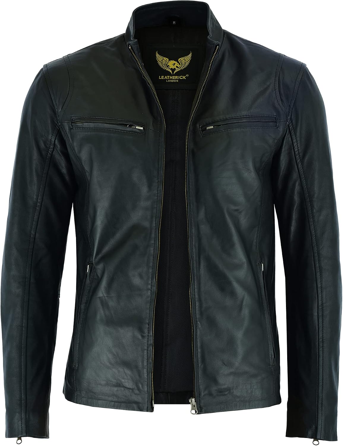 Leatherick Herren Premium Nappa Schafsleder Cafe Racer Schwarze Bikerjacke