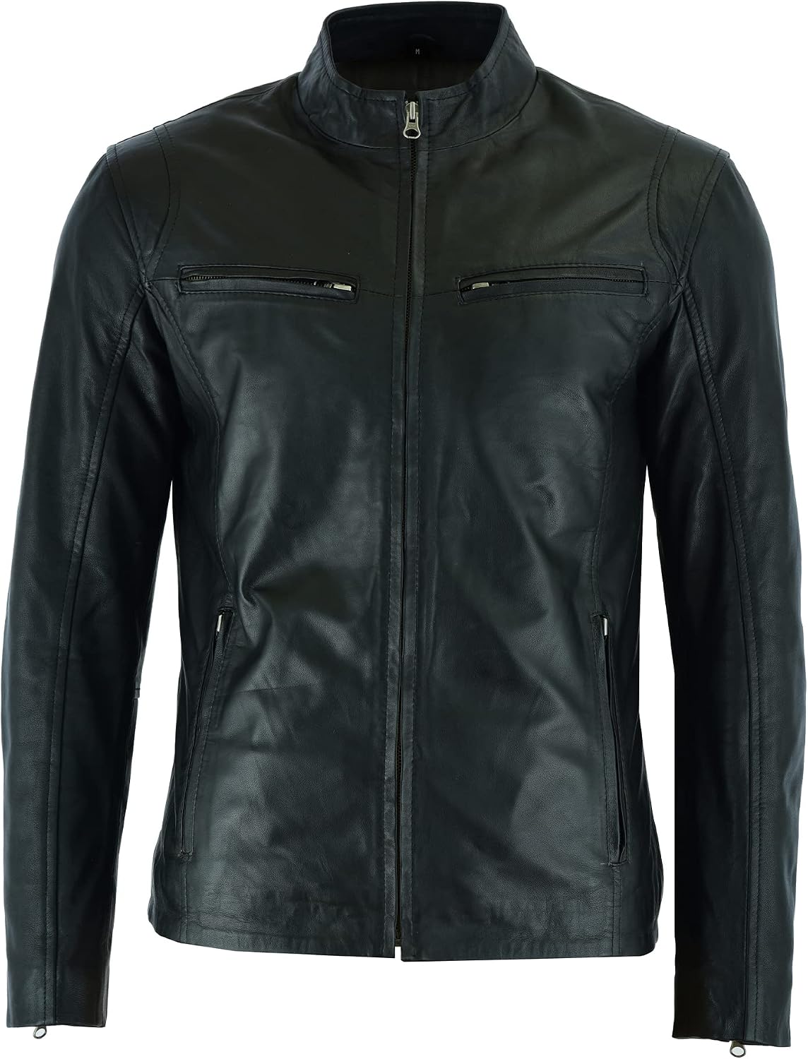 Leatherick Herren Premium Nappa Schafsleder Cafe Racer Schwarze Bikerjacke – Bild 4