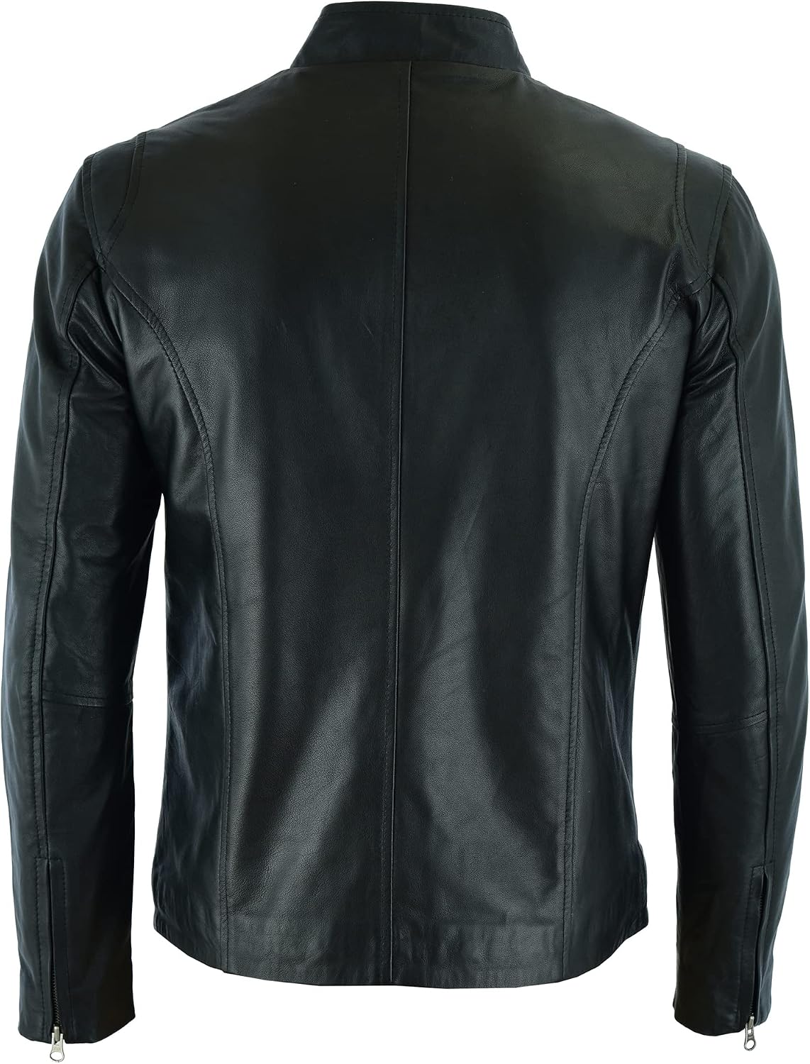 Leatherick Herren Premium Nappa Schafsleder Cafe Racer Schwarze Bikerjacke – Bild 5