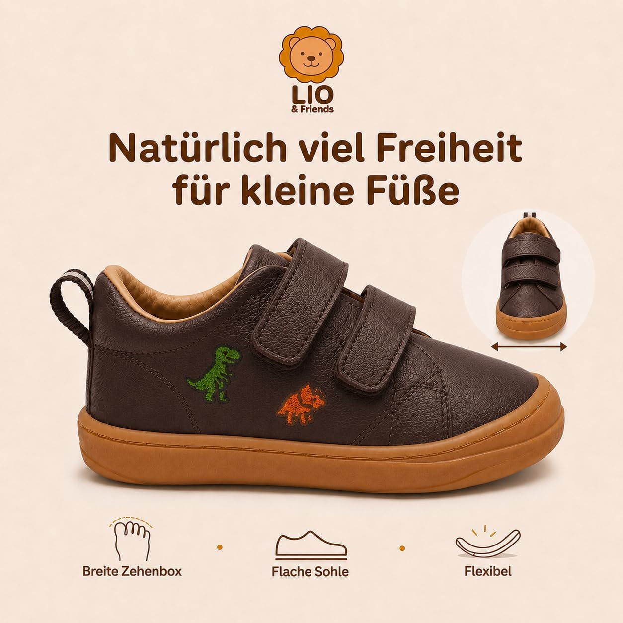 LIO&Friends Children's Barefoot Shoes Leather Boys Trainers Wide Toe Box Growth Insert Sizes 21-30 – Bild 4