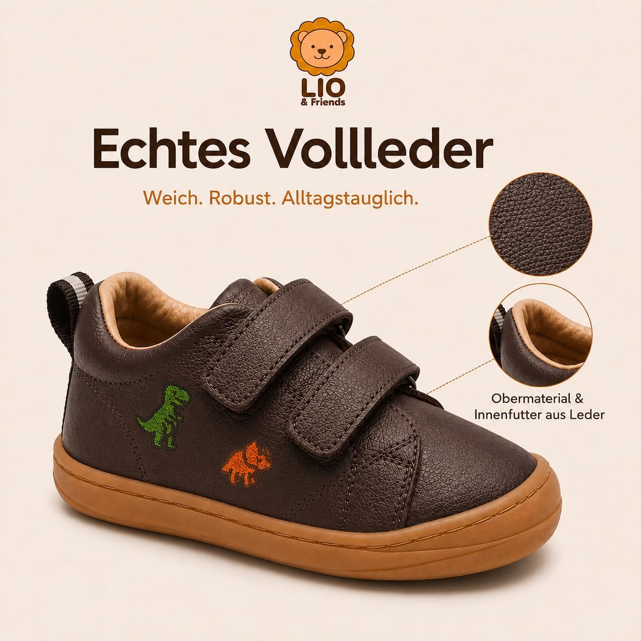 LIO&Friends Children's Barefoot Shoes Leather Boys Trainers Wide Toe Box Growth Insert Sizes 21-30 – Bild 5