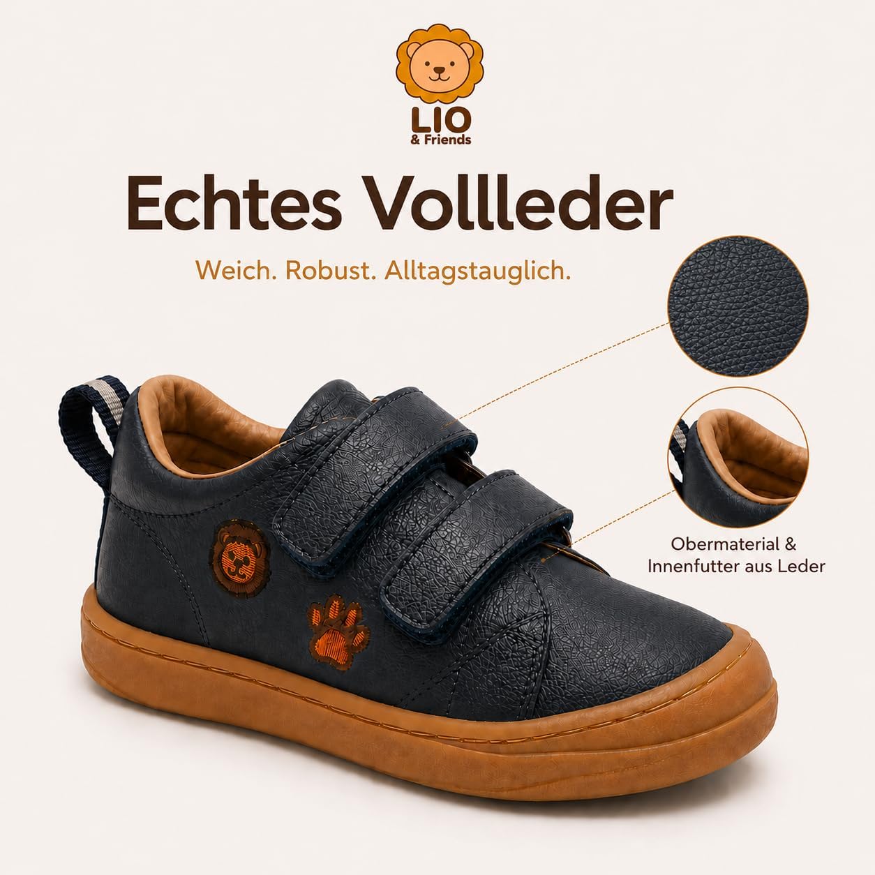 LIO&Friends Children's Barefoot Shoes Leather Boys Trainers Wide Toe Box Growth Insert Sizes 21-30 – Bild 5
