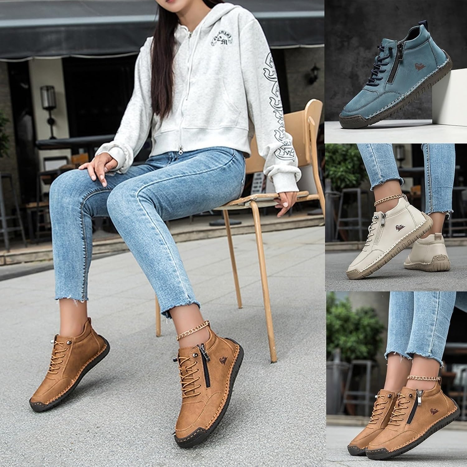 Handmade Orthopaedic Comfortable Women's Shoes Made of Leather, Unisex Leather Trainers with Side Zip, Flat Shoes, Soft Orthopaedic Slip-on Trainers – Bild 6