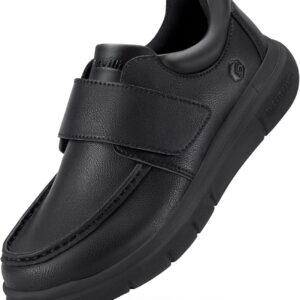 FitVille Diabetic Shoes Men's Extra Wide Leather Shoes Orthopaedic Shoes with Fastening Adjustable Slippers Comfortable Casual Business Walking Shoes for Swollen Feet