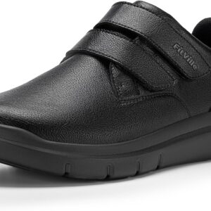 FitVille Shoes Men's Extra Wide Leather Shoes Business Casual Shoes Comfortable Trainers with Fastening Lightweight Casual Walking Shoes Slippers