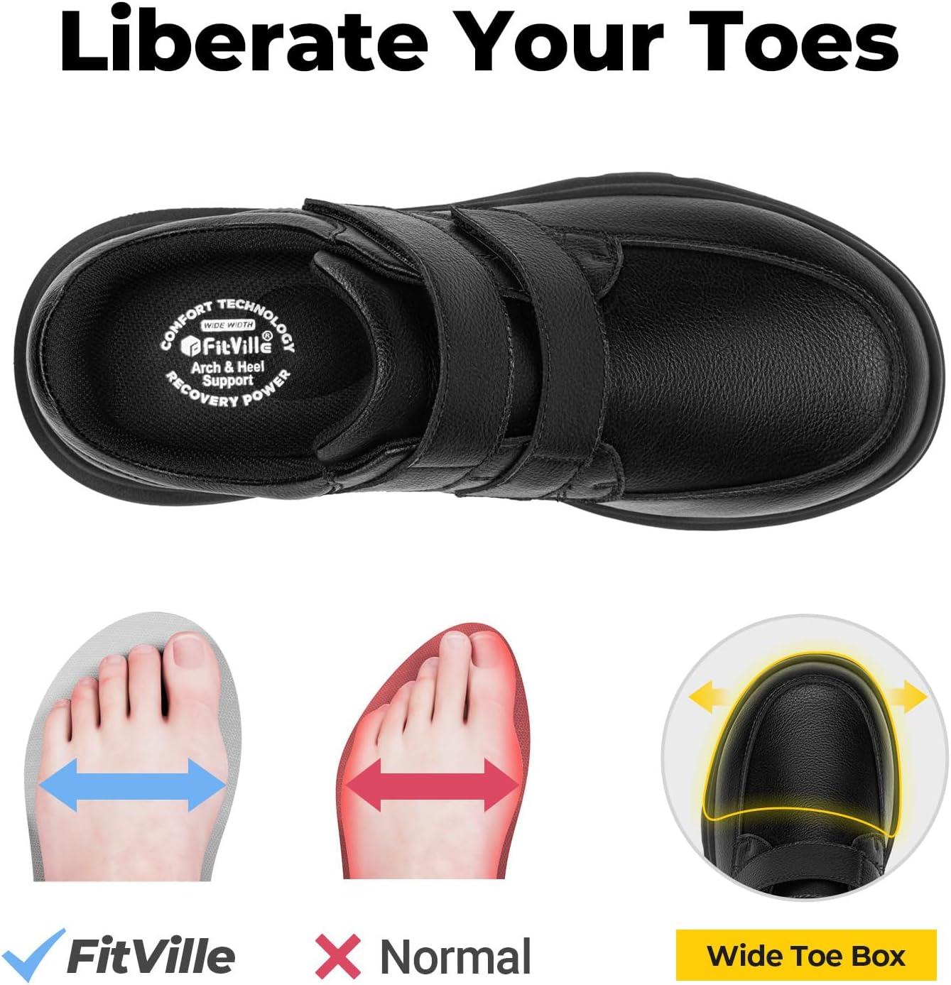 FitVille Extra Wide Shoes Men's Leather Shoes with Fastening Casual Shoes Business Casual Comfortable Trainers Lightweight Casual Slippers Walking Shoes for Wide Feet Size 40-50 – Bild 3