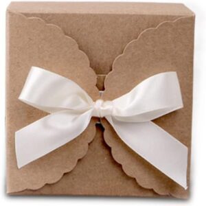 Runiash Pack of 30 Party Gift Candy Boxes, Kraft Paper Treat Boxes for Gift, Wedding, Baby Shower, Birthday, Pink Small Gift Boxes with Ribbons for Packaging (Brown)