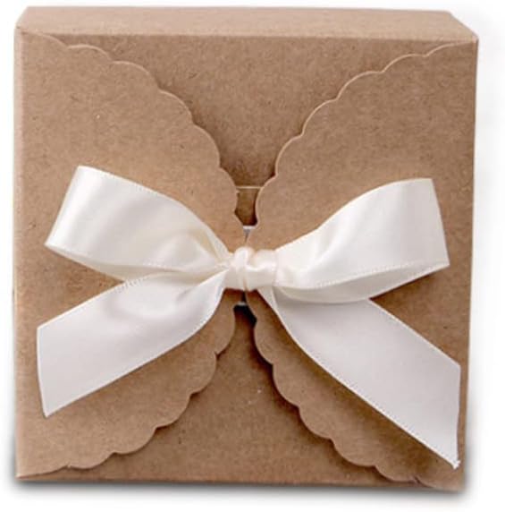 Runiash Pack of 30 Party Gift Candy Boxes, Kraft Paper Treat Boxes for Gift, Wedding, Baby Shower, Birthday, Pink Small Gift Boxes with Ribbons for Packaging (Brown)